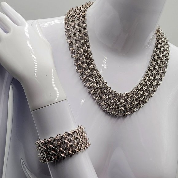 Monet Vintage Chain Mail Necklace & Bracelet Set - Picture 12 of 16